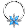 16G 3/8 Blue CZ Gem Classic Flower Hinged Segment Ring