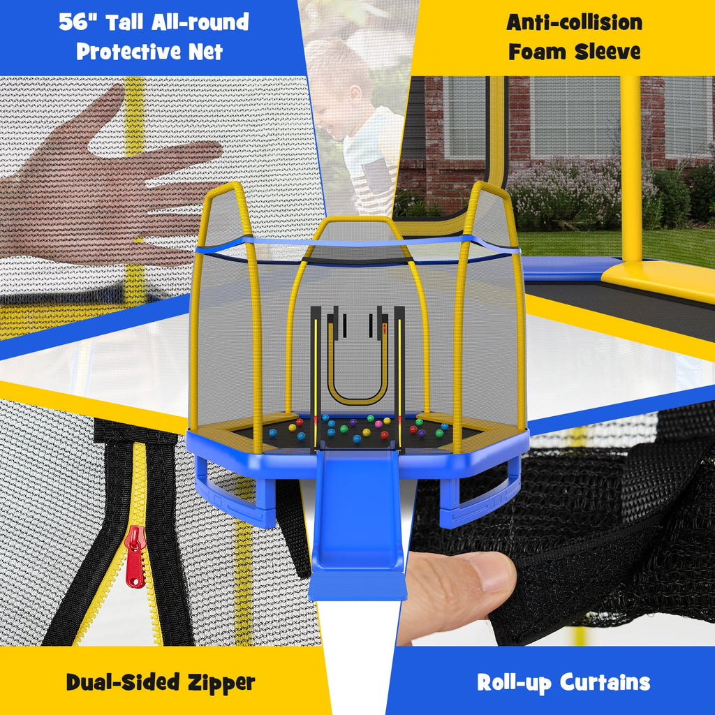 7 Feet Trampoline with Ladder and Slide for Indoor and Outdoor-Blue