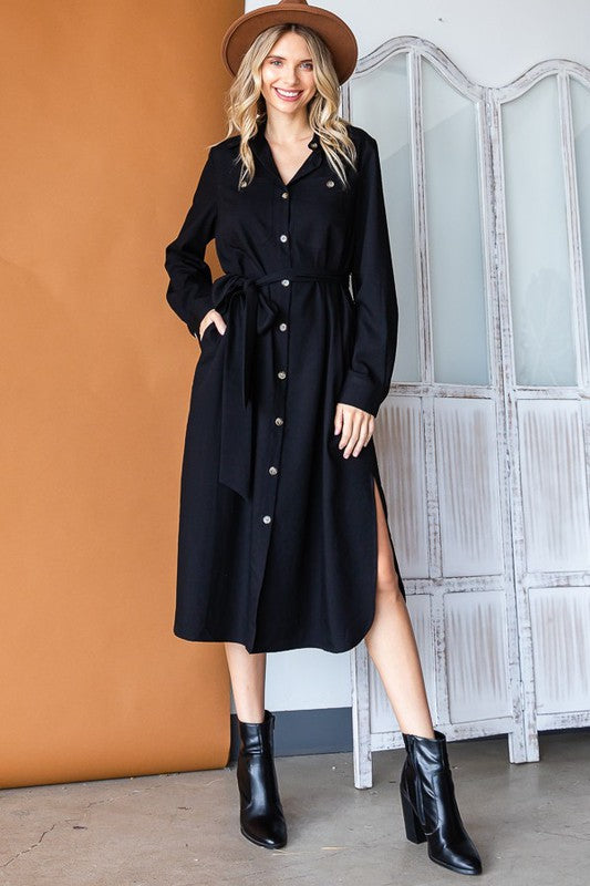 Button Down Shirt Long Dress PLUS