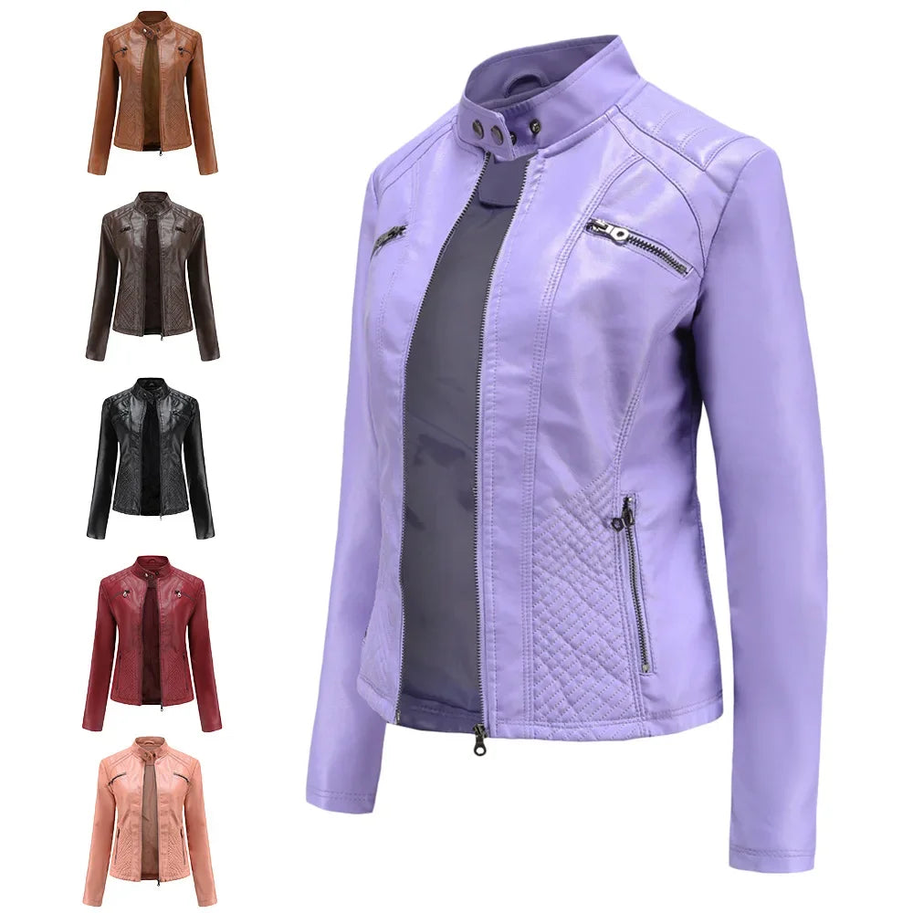 Women's Zipper PU Leather Motorcycle Jacket
