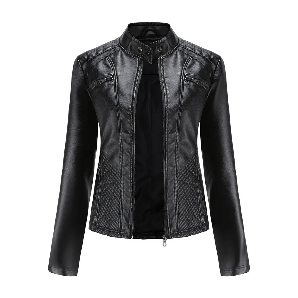 Women's Zipper PU Leather Motorcycle Jacket