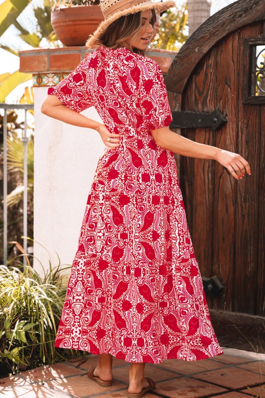 Raquel Paisley Side Slit Maxi Dress