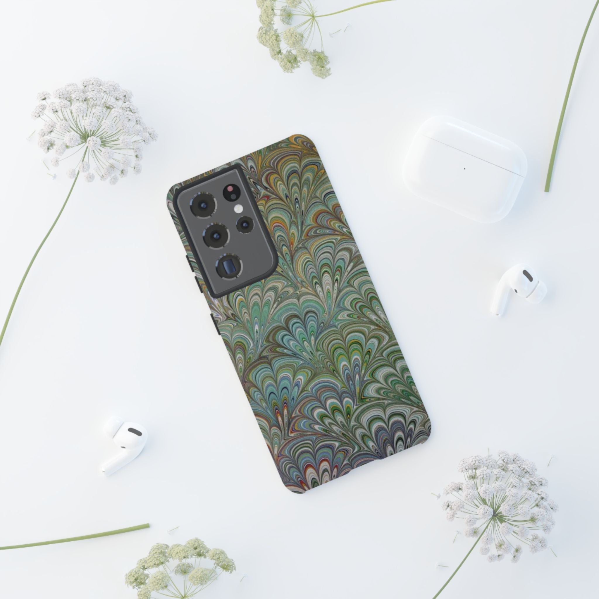 Green Peacock Marbled Phone Case — "Tough Cases" Ultra-Tough Protective Cover