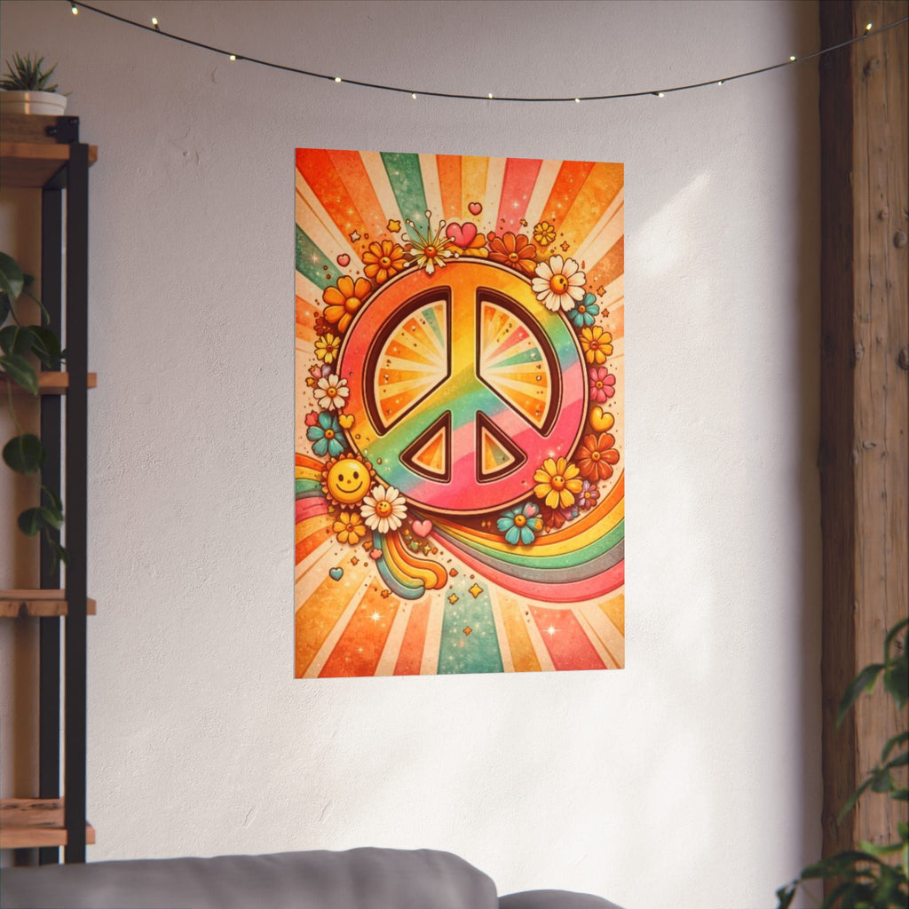 Retro Peace Sign Poster — 70s Hippie Flower Power Matte Vertical Print