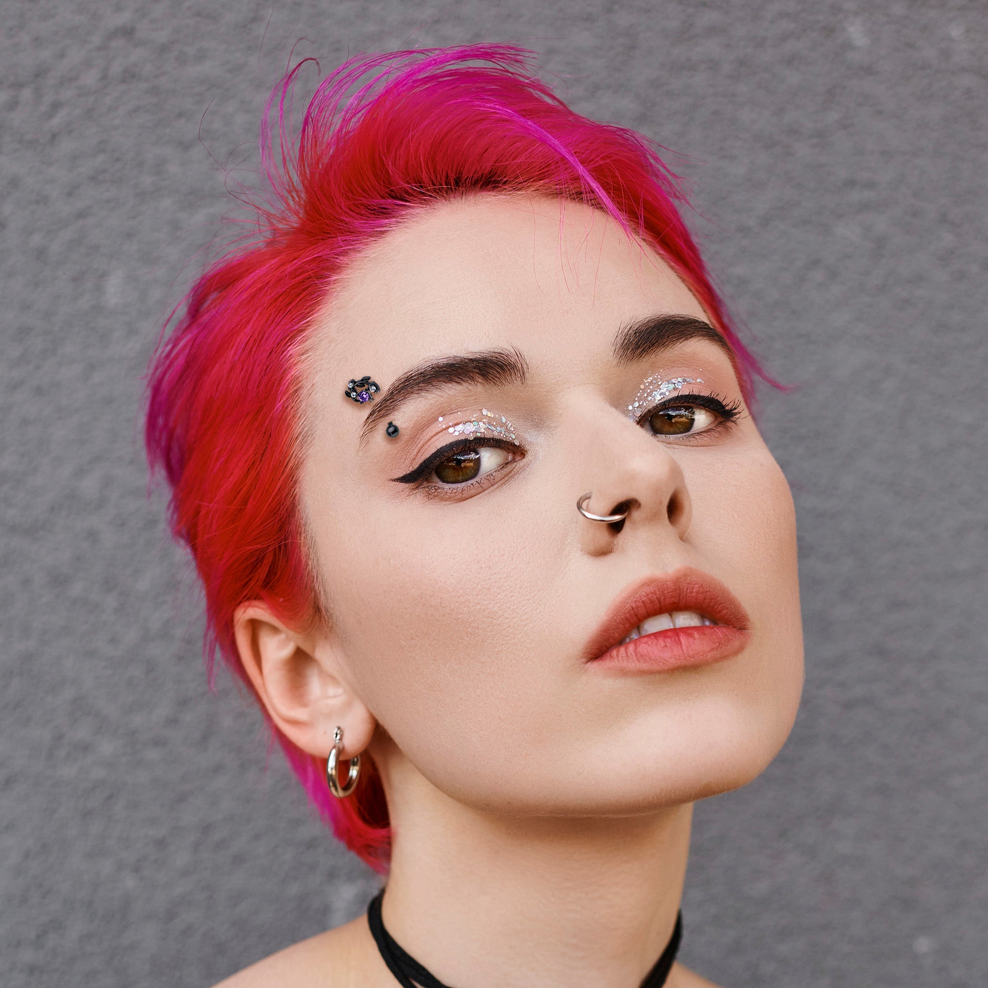 16G 5/16 Purple Gem Black Twining Vine Curved Eyebrow Ring