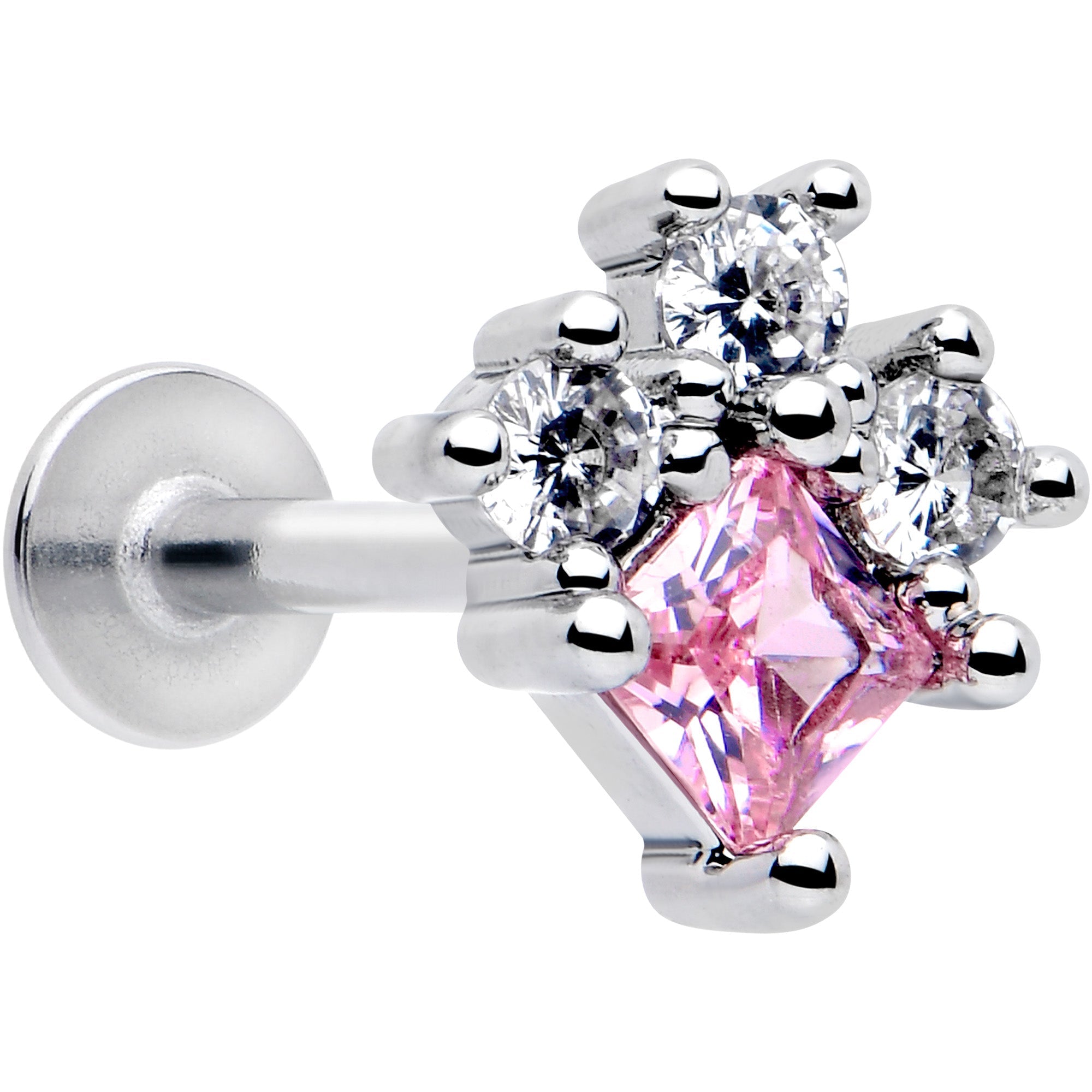 16G 5/16 Pink Clear CZ Gem Rhombus Riot Labret Monroe Tragus
