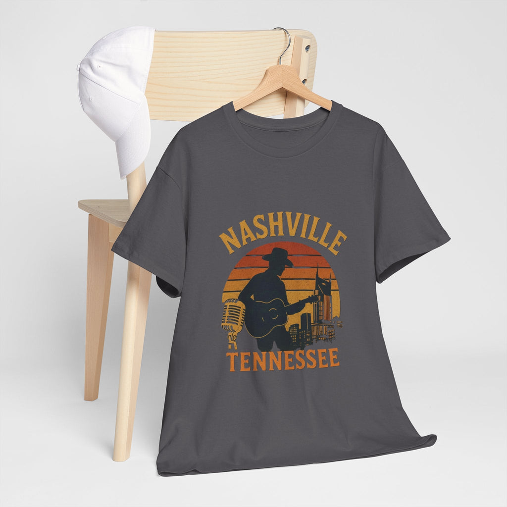 Nashville Tennessee Guitar Silhouette Tee — Retro Sunset Country Music T-Shirt