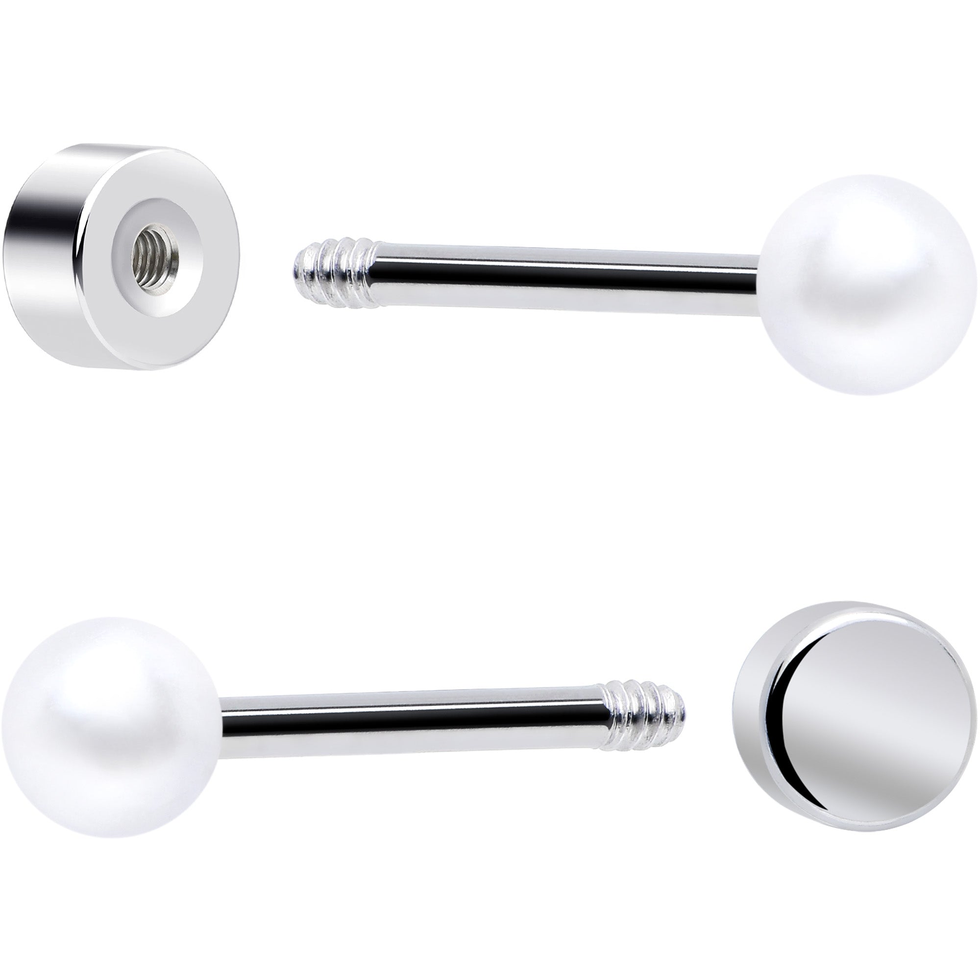 20G Clear Gem White Orb Flatback Earring Set of 6