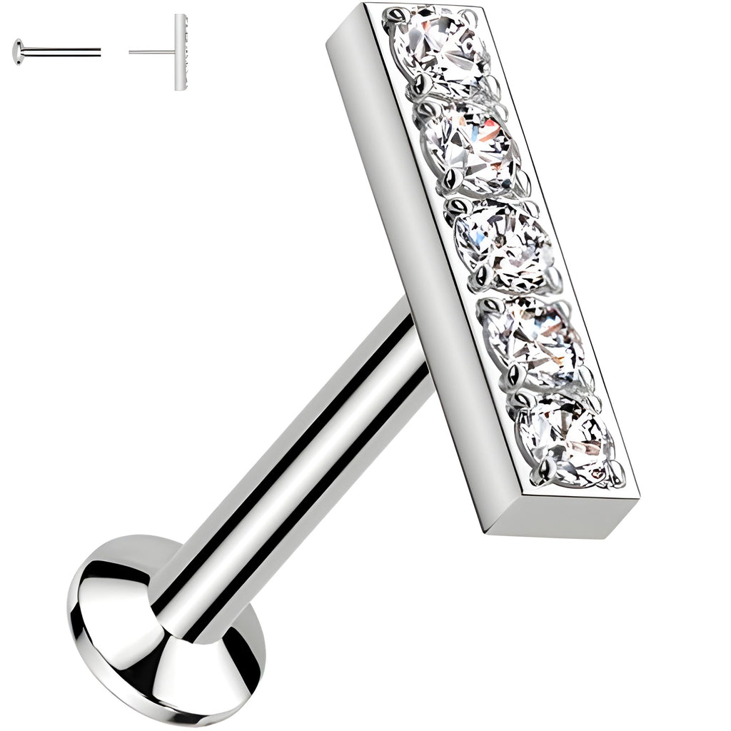 CZ Mirco Gem Bar Flat Back Earring - 18G Threadless Push In