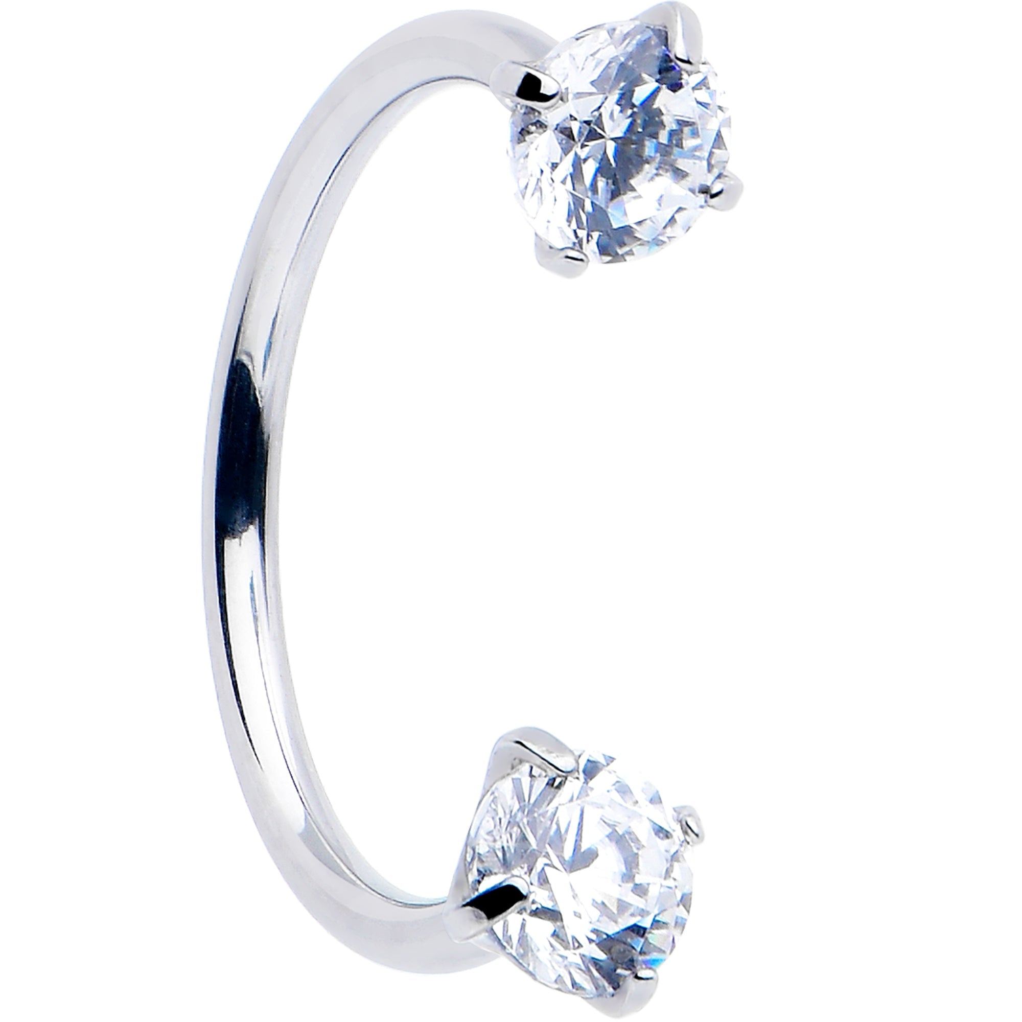 Double Gem Titanium Horseshoe Nose Ring -  Internally Threaded Solid Titanium CZ Horseshoe Nose Hoop