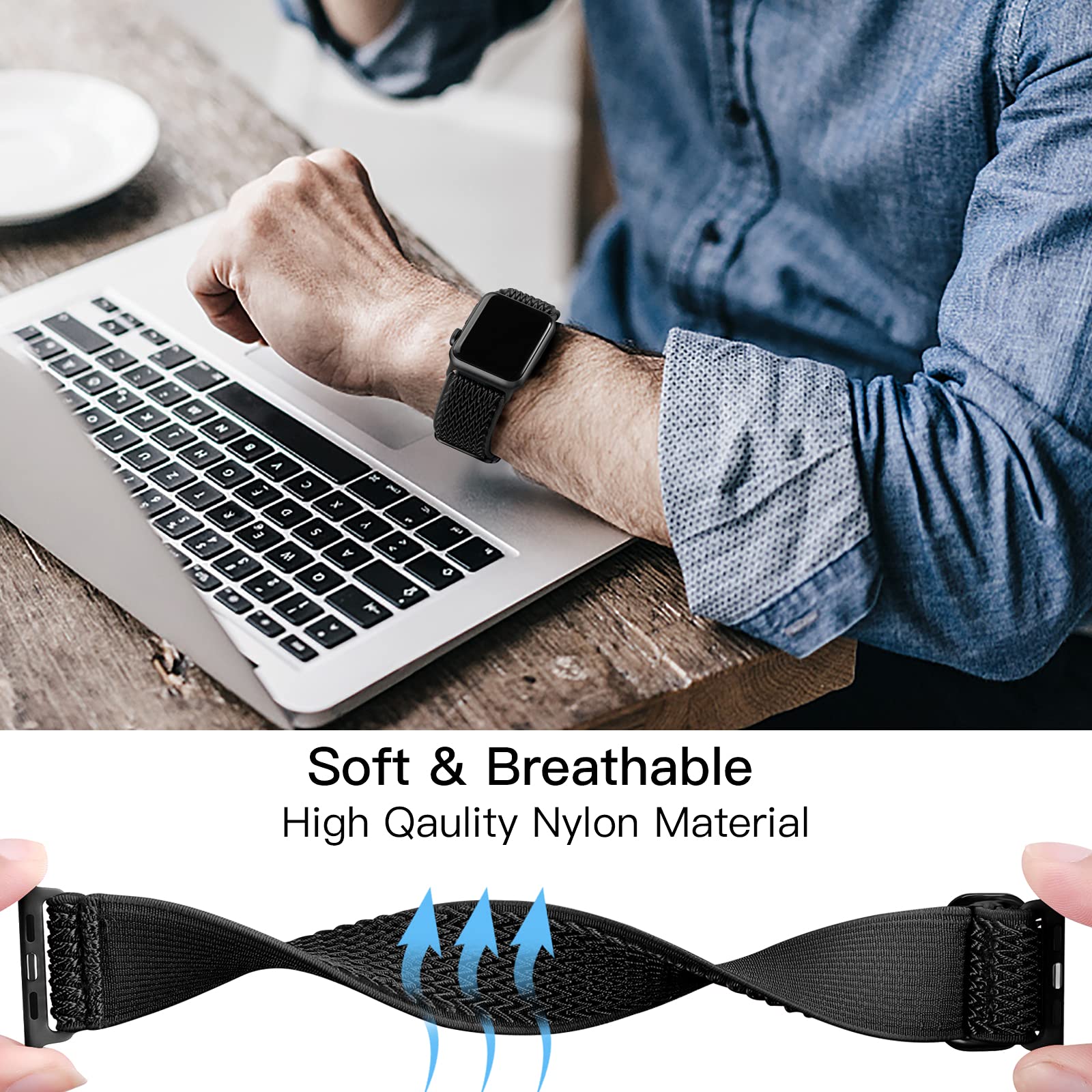 Apple Watch Elastic Nylon Band — Stretchy Solo Loop for Series 1-11, SE & Ultra 38mm-49mm