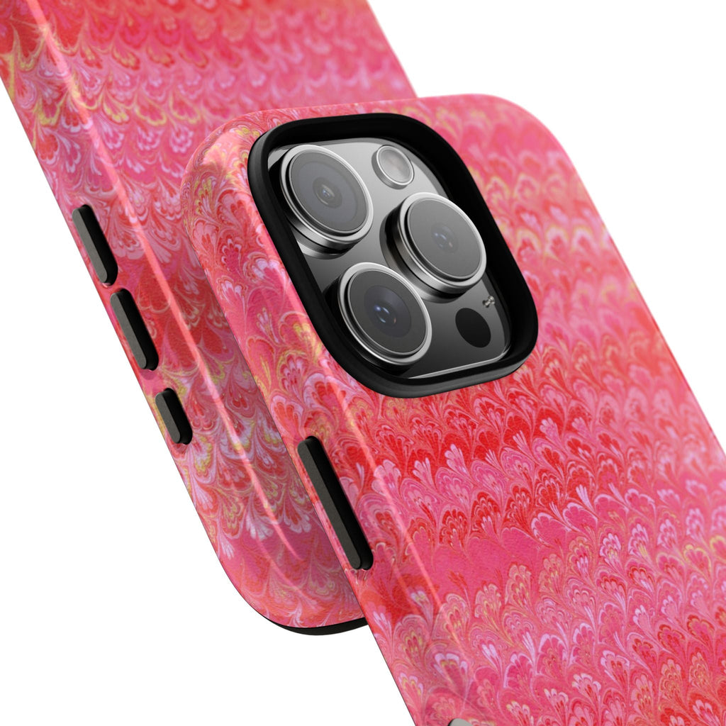 Pink and Gold Marbled Peacock Durable Phone Case - Dual Layer Design - Matte or Glossy
