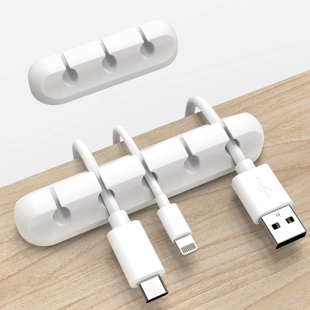 Cable Clips Cord Organizer 2 Pack — White USB Cable Management Wire Holder for Desk, Car, Home & Office