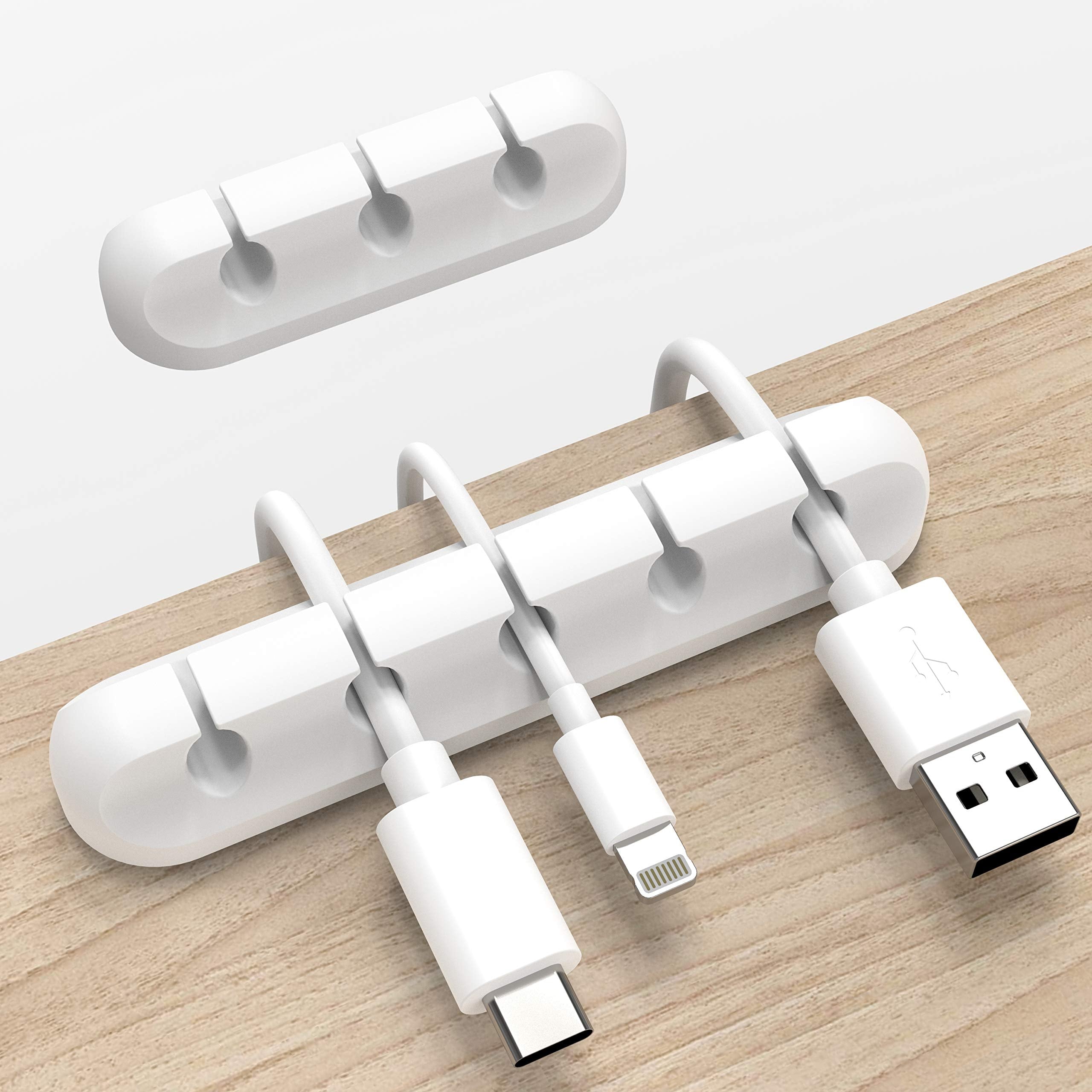 Cable Clips Cord Organizer 2 Pack — White USB Cable Management Wire Holder for Desk, Car, Home & Office