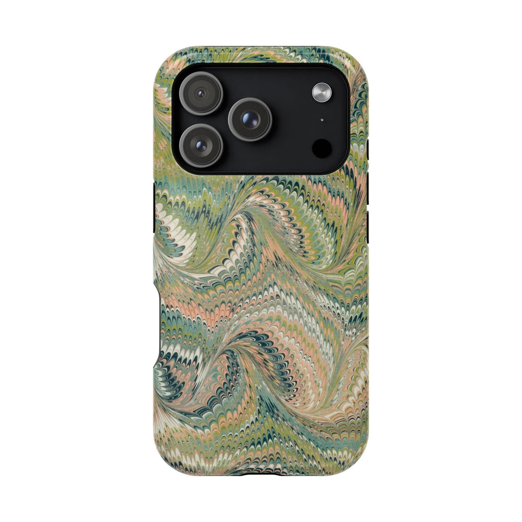 Marbled Swirl Pastel Pink and Green Impact-Resistant Dual Layer Phone Case