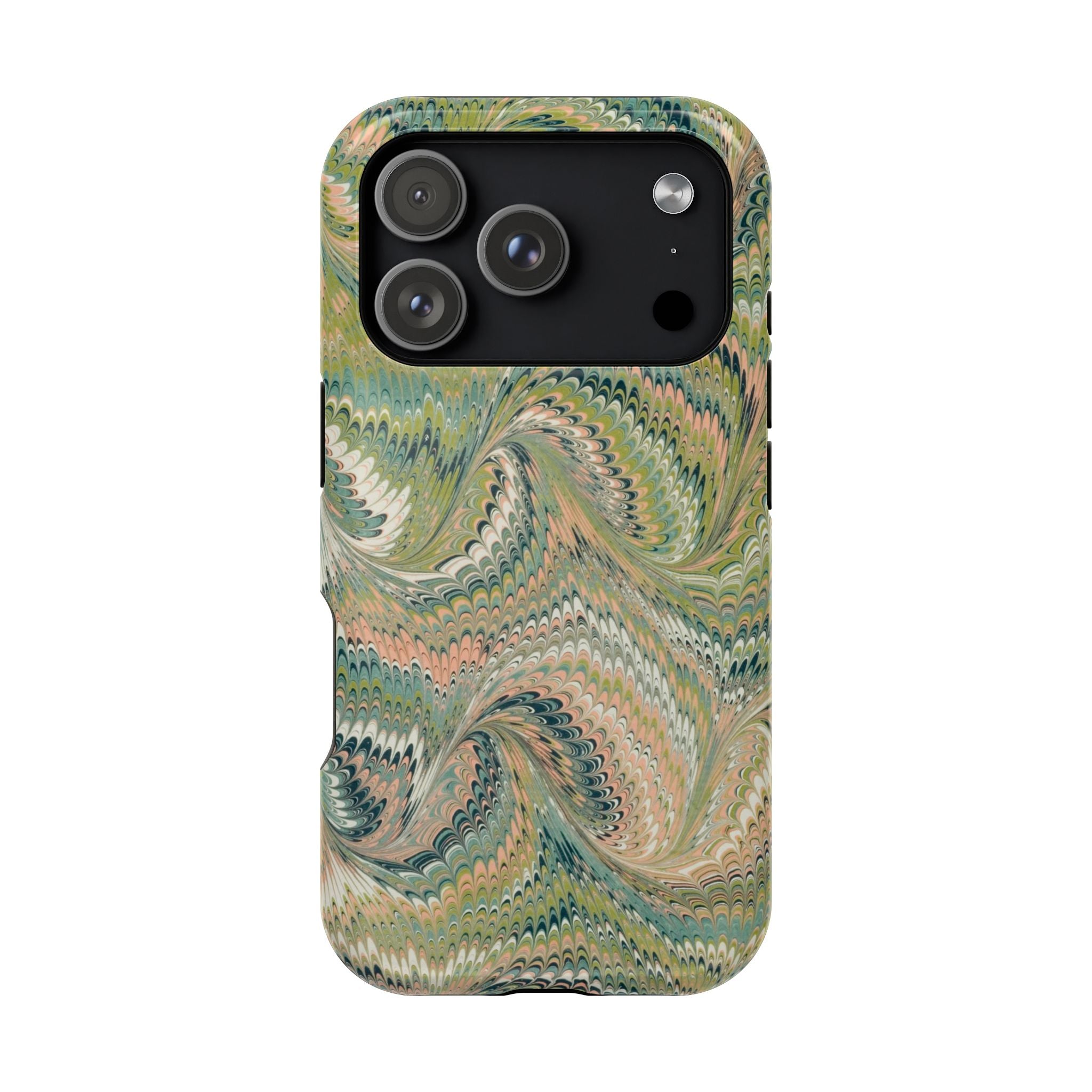 Marbled Swirl Pastel Pink and Green Impact-Resistant Dual Layer Phone Case