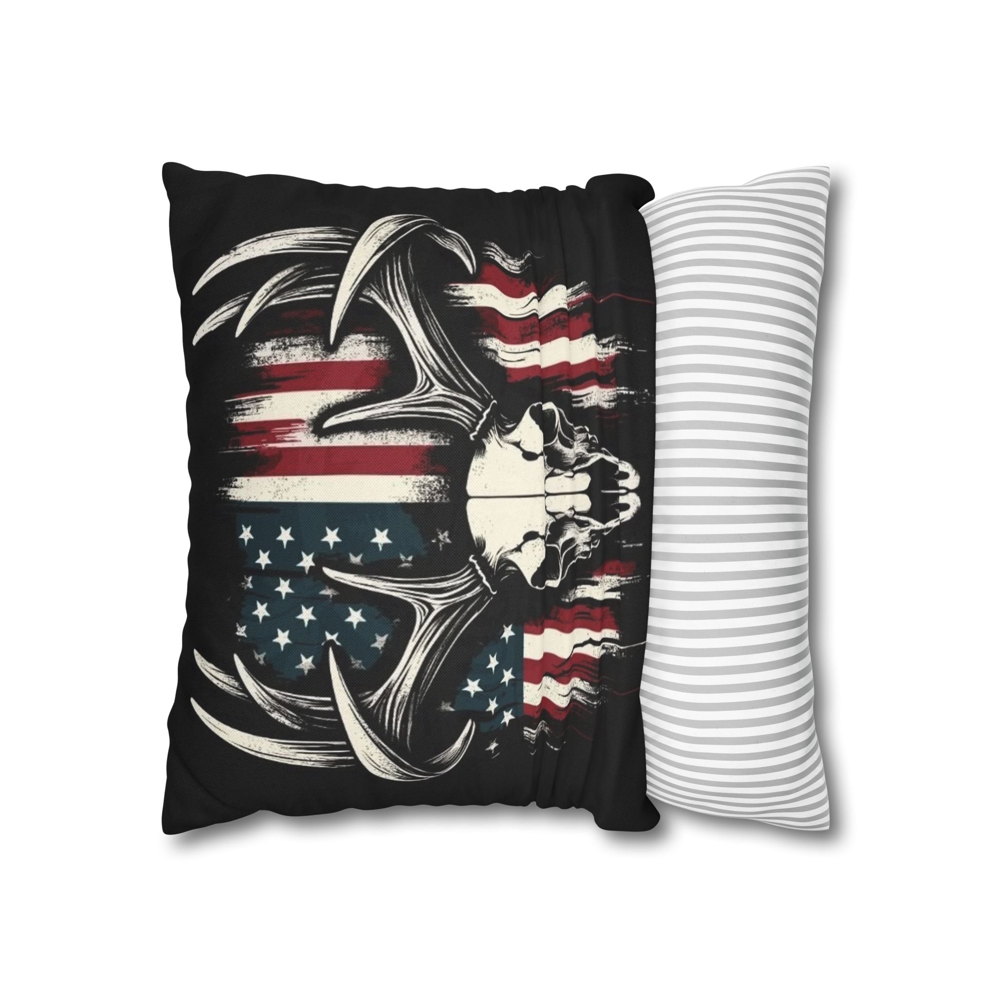 Deer Skull American Flag Throw Pillowcase — Patriotic Hunting Decor