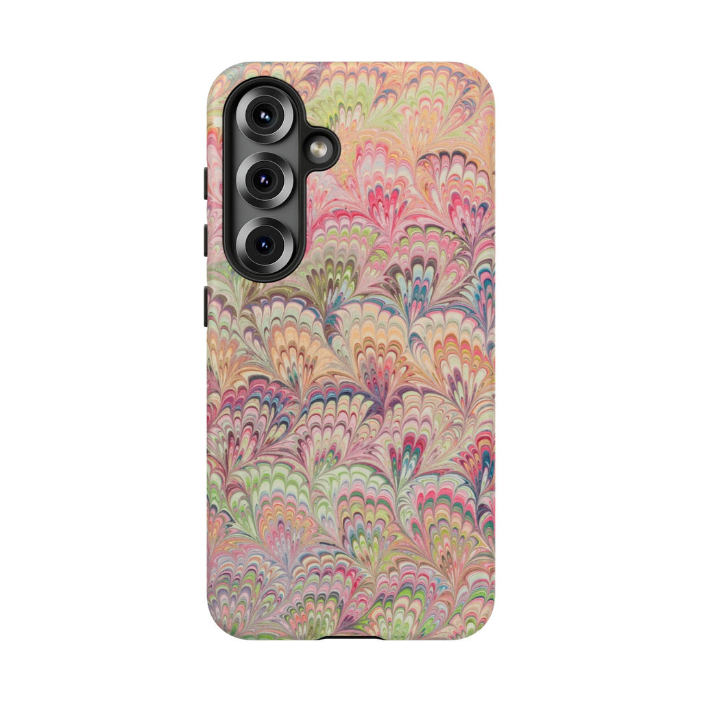 Pastel Pink + Green Feather Marbled Phone Case - Dual Layer Phone Cover