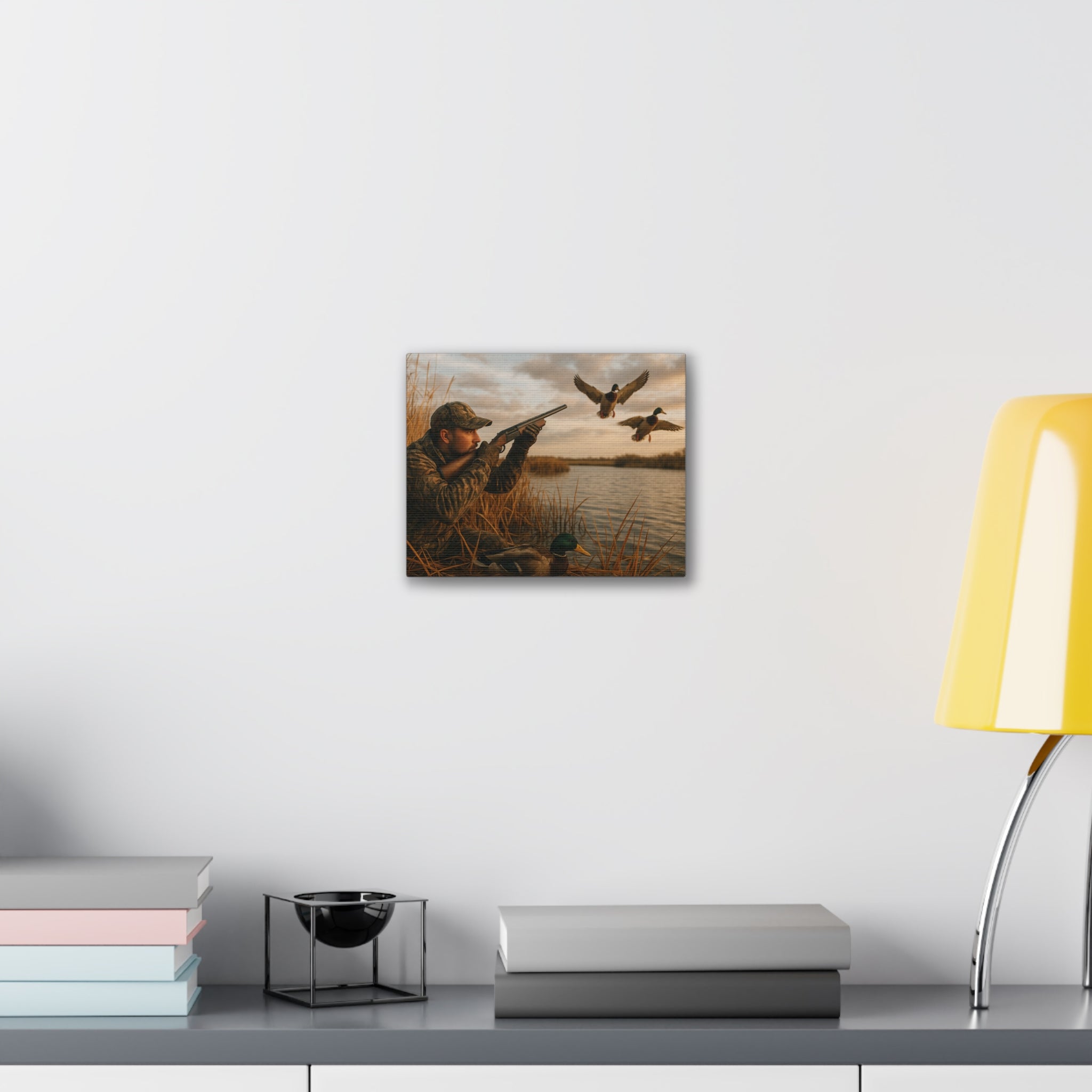 Duck Hunting Canvas Print — Waterfowl Blind Scene Stretched Wall Art