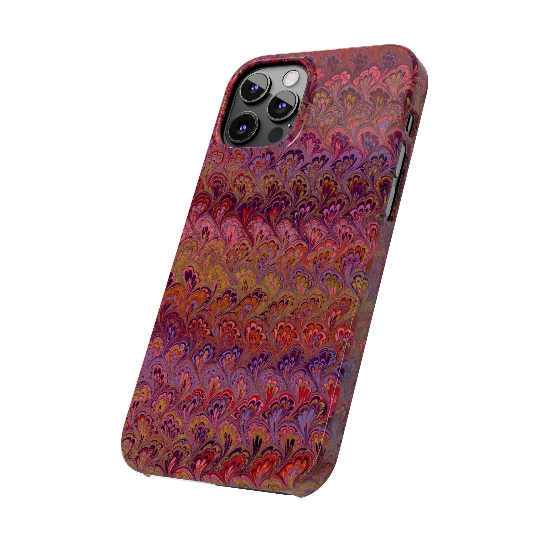 Reds, Lavenders, Marbled VIntage Design, Italian Feather Phone Case, Slim Phone Cases, IPHONE16 and all sizes