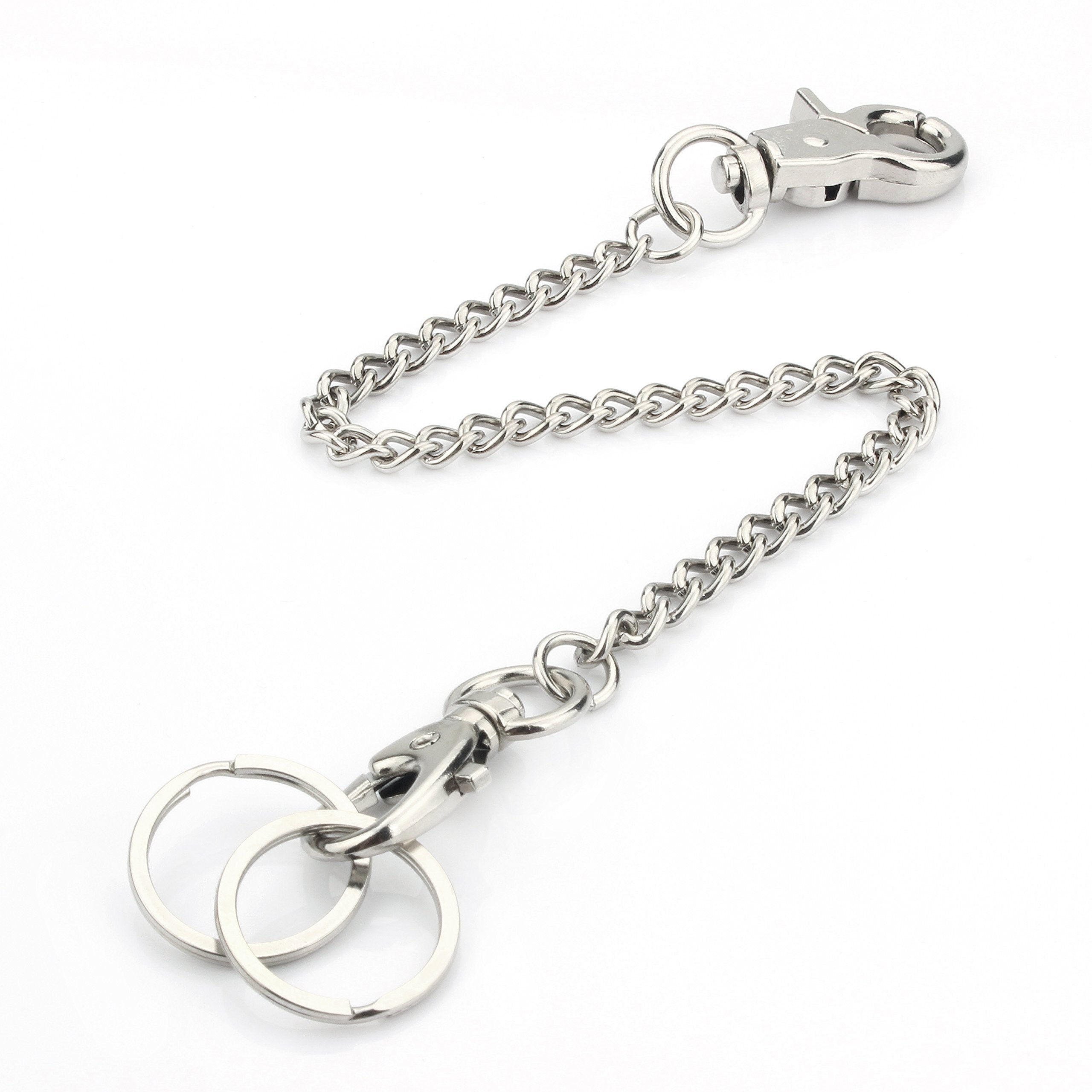 Wallet Chain 2 Pack 8" — Heavy Duty Pocket Keychain Lobster Clasp & Key Rings for Jeans & Belt, Silver