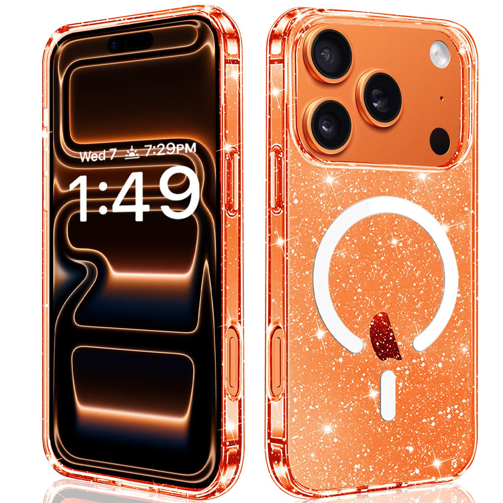 Glitter Magnetic Case for iPhone 17 Pro – Slim Shockproof Clear Back Cover, MagSafe & Wireless Charging Compatible, Anti-Scratch Protective Phone Case for Women