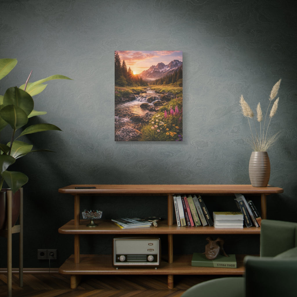 Mountain Sunrise Canvas Print — River Valley Landscape Matte Stretched Wall Art
