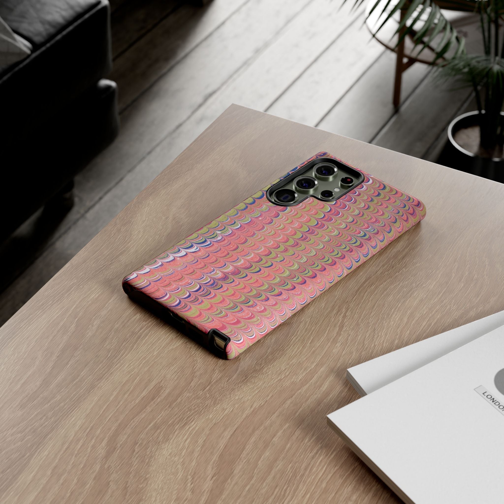 Pink Pastels Feather Marbled Vintage Design iPhone 16 + Samsung + Apple + Google - all models