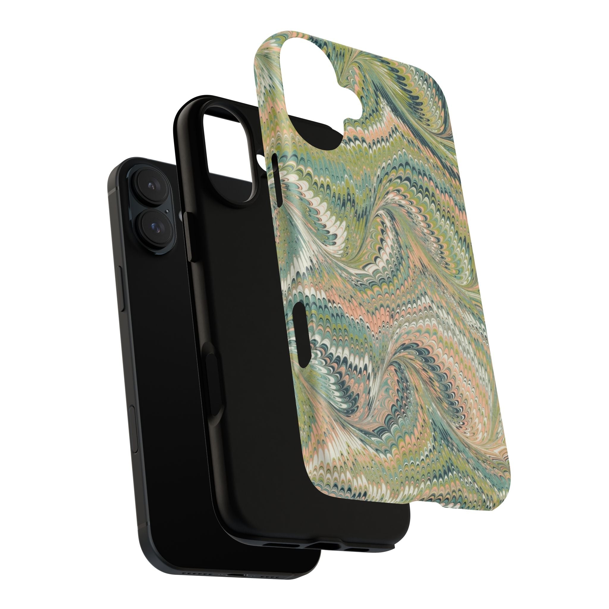 Florentine Marble iPhone Case | Inspired by Florence | Italian Marbled Paper Technique | Artisanal Green Swirl | Dual-Layer Protective Case | Matte or Glossy