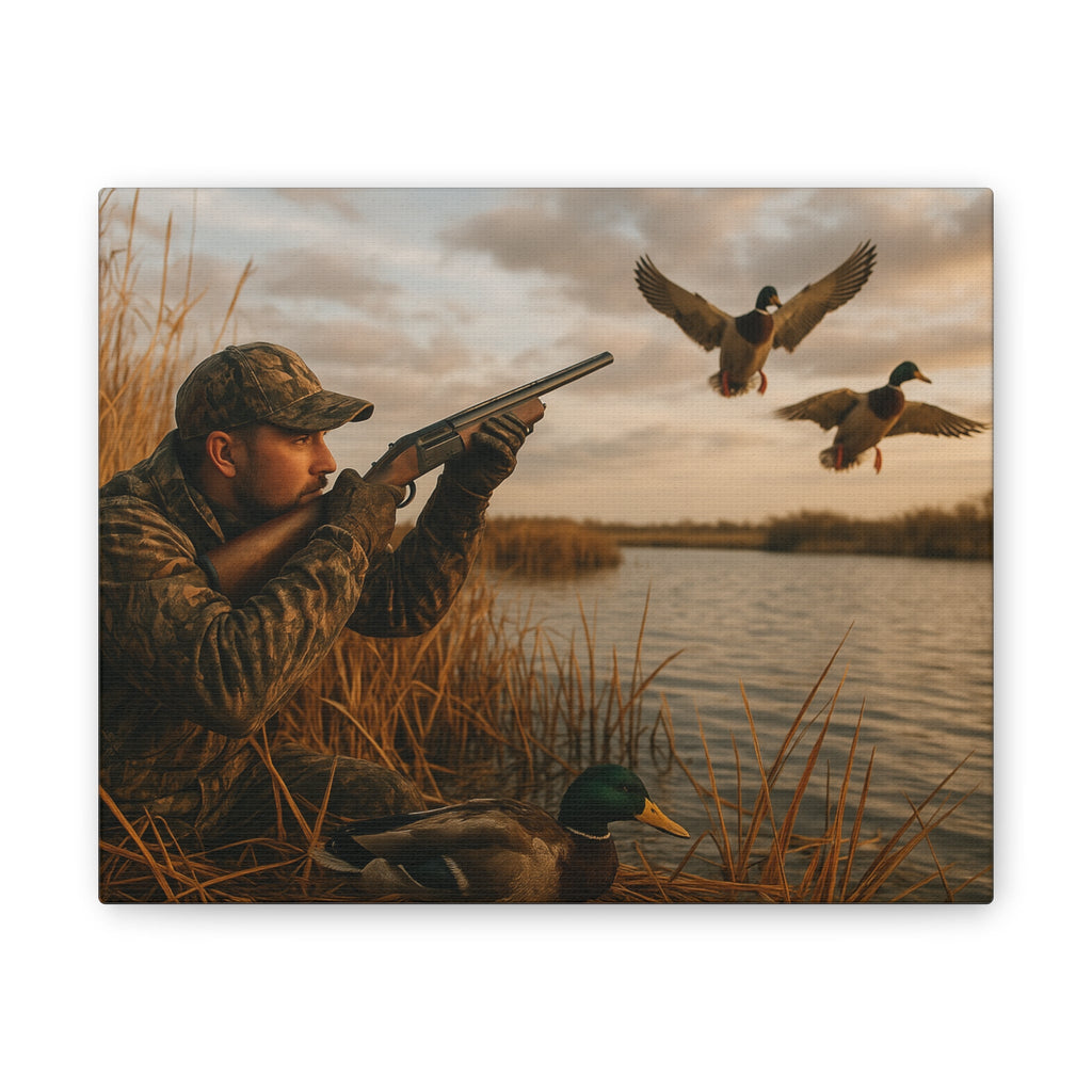 Duck Hunting Canvas Print — Waterfowl Blind Scene Stretched Wall Art