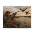 Duck Hunting Canvas Print — Waterfowl Blind Scene Stretched Wall Art