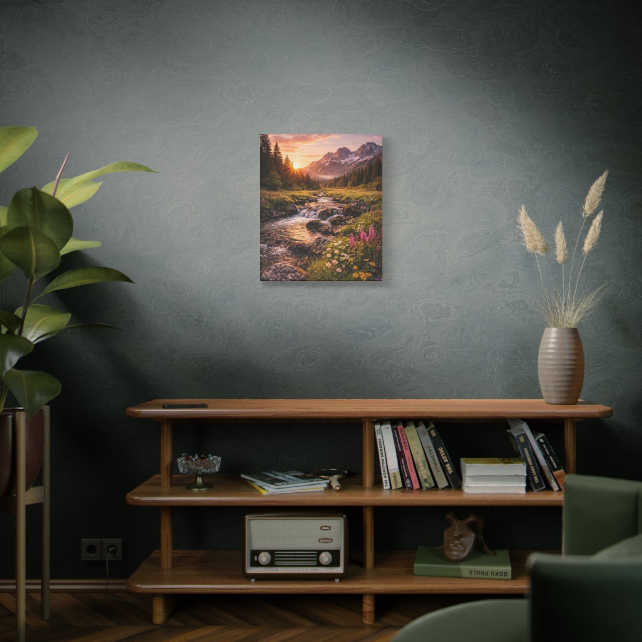 Mountain Sunrise Canvas Print — River Valley Landscape Matte Stretched Wall Art