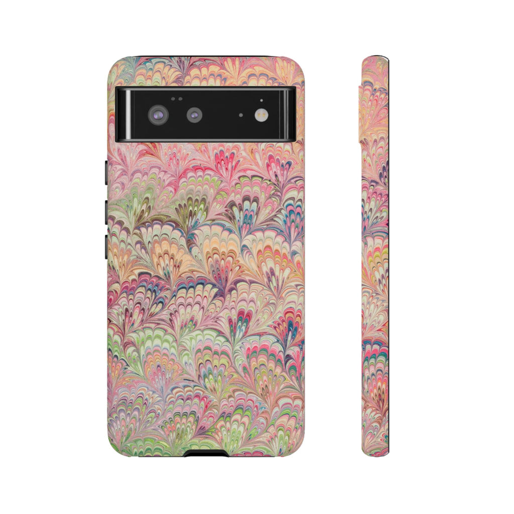 Pastel Pink + Green Feather Marbled Phone Case - Dual Layer Phone Cover