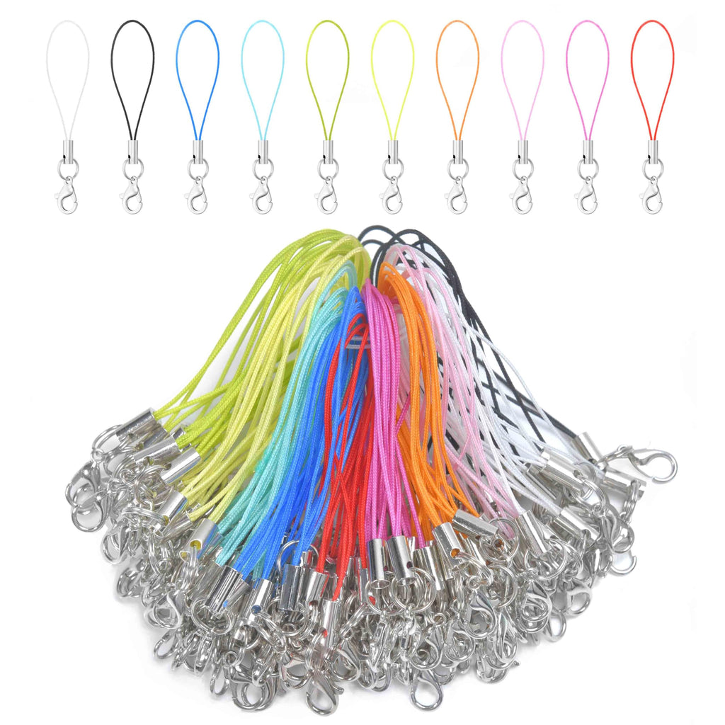 Phone Charm Straps 100 Pack — Lobster Clasp Lanyard for Cell Phone, USB, Keychains & DIY Jewelry