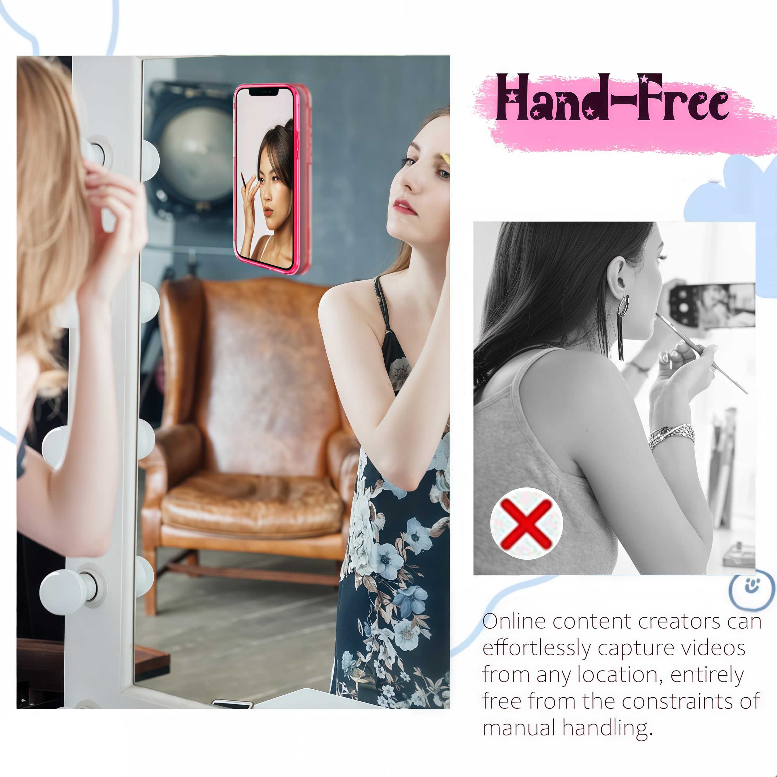 Silicone Suction Phone Mount — Hands-Free Sticky Grip Holder for Selfies, Videos & Mirror, White