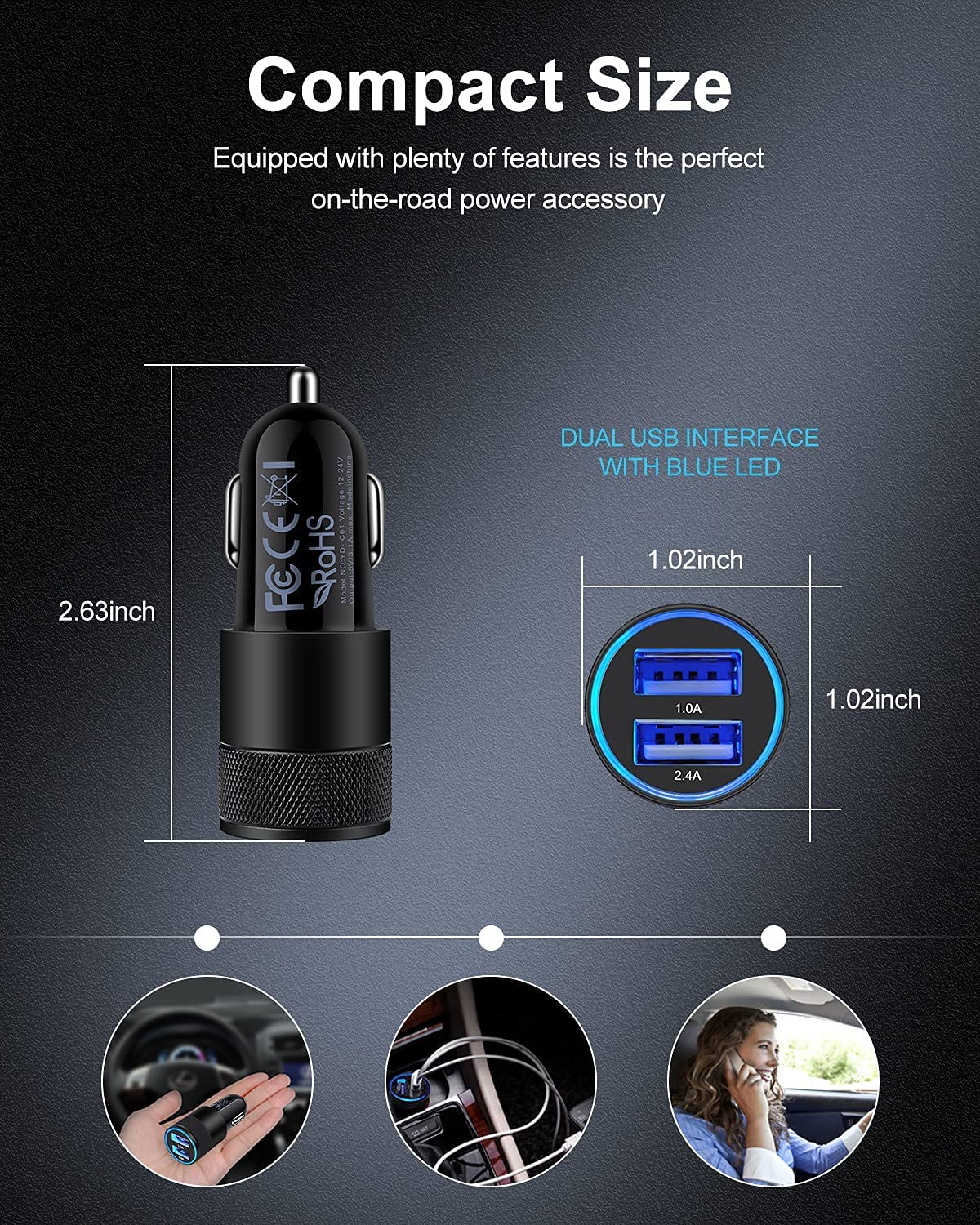 Dual Port USB Car Charger 2 Pack — 3.4A Fast Charge for iPhone 17/16/15/14, Samsung Galaxy S25/S23 & iPad