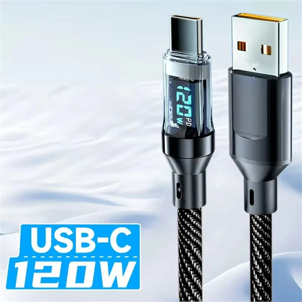 NNBILI 120W A-C and C-C Phone Super Fast Charging Cable with LED display screen, not compatible Xiaomi iPhone、 Samsung