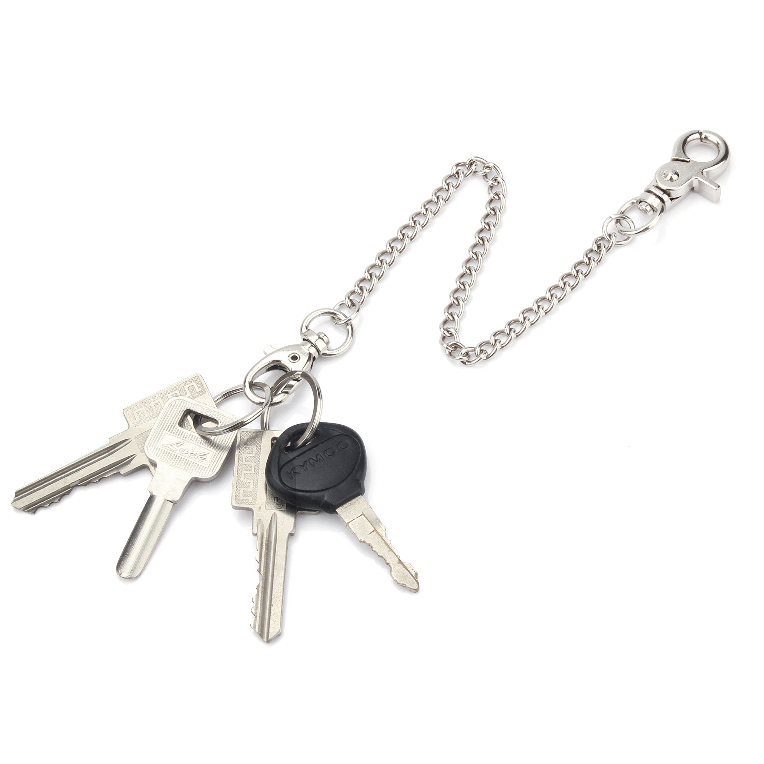 Wallet Chain 2 Pack 8" — Heavy Duty Pocket Keychain Lobster Clasp & Key Rings for Jeans & Belt, Silver