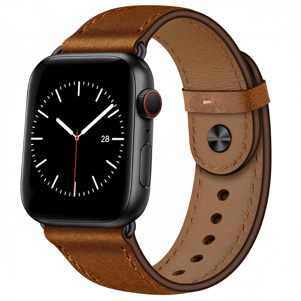 Genuine Leather Watch Band Compatible with Apple Watch 49mm–42mm, Retro Brown & Black Replacement Strap