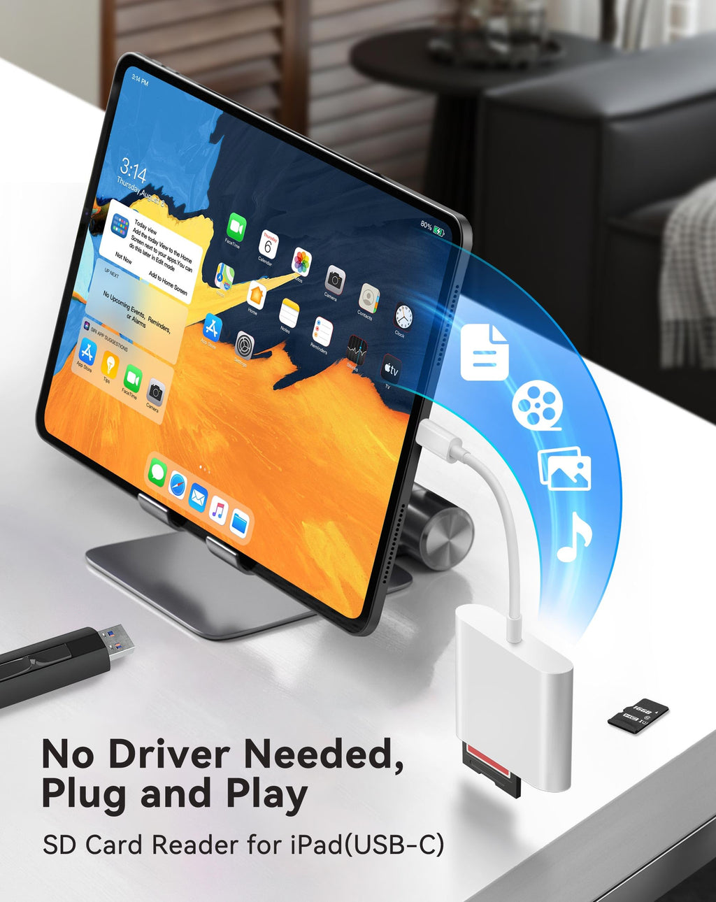 USB-C SD Card Reader — High Speed SD/TF Memory Card Adapter for iPhone 16/15 Pro Max, iPad, MacBook & Android