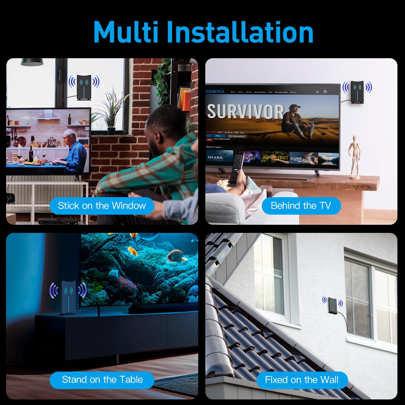 1000+ Miles Range HD TV Antenna for Smart TV Indoor TV Antennas for Free Channels with Magnetic Base