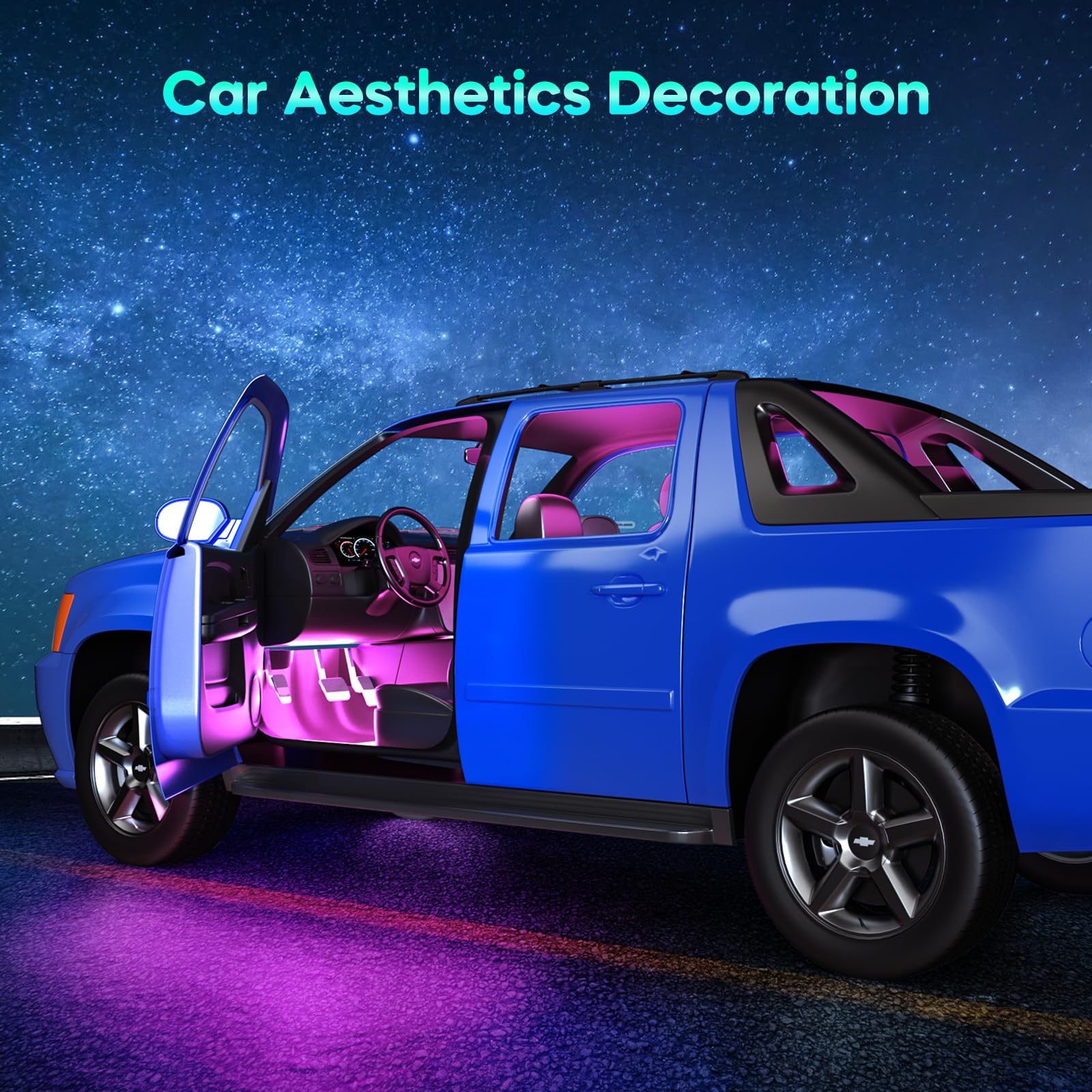 Car Interior LED Lights — Music Sync App Control Color Changing USB Strip Lights for Car & Truck