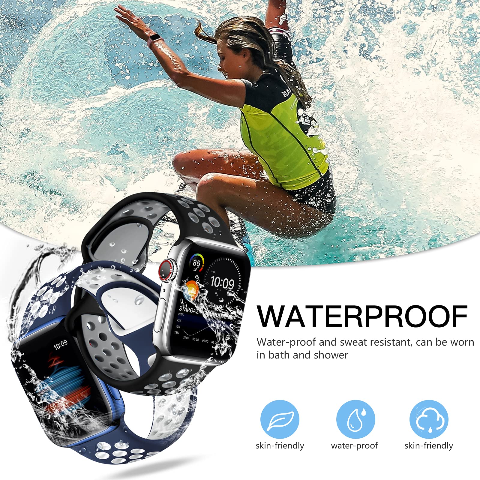 Apple Watch Sport Bands 4 Pack — Breathable Silicone Straps for Series 1-11, SE & Ultra 38mm-49mm