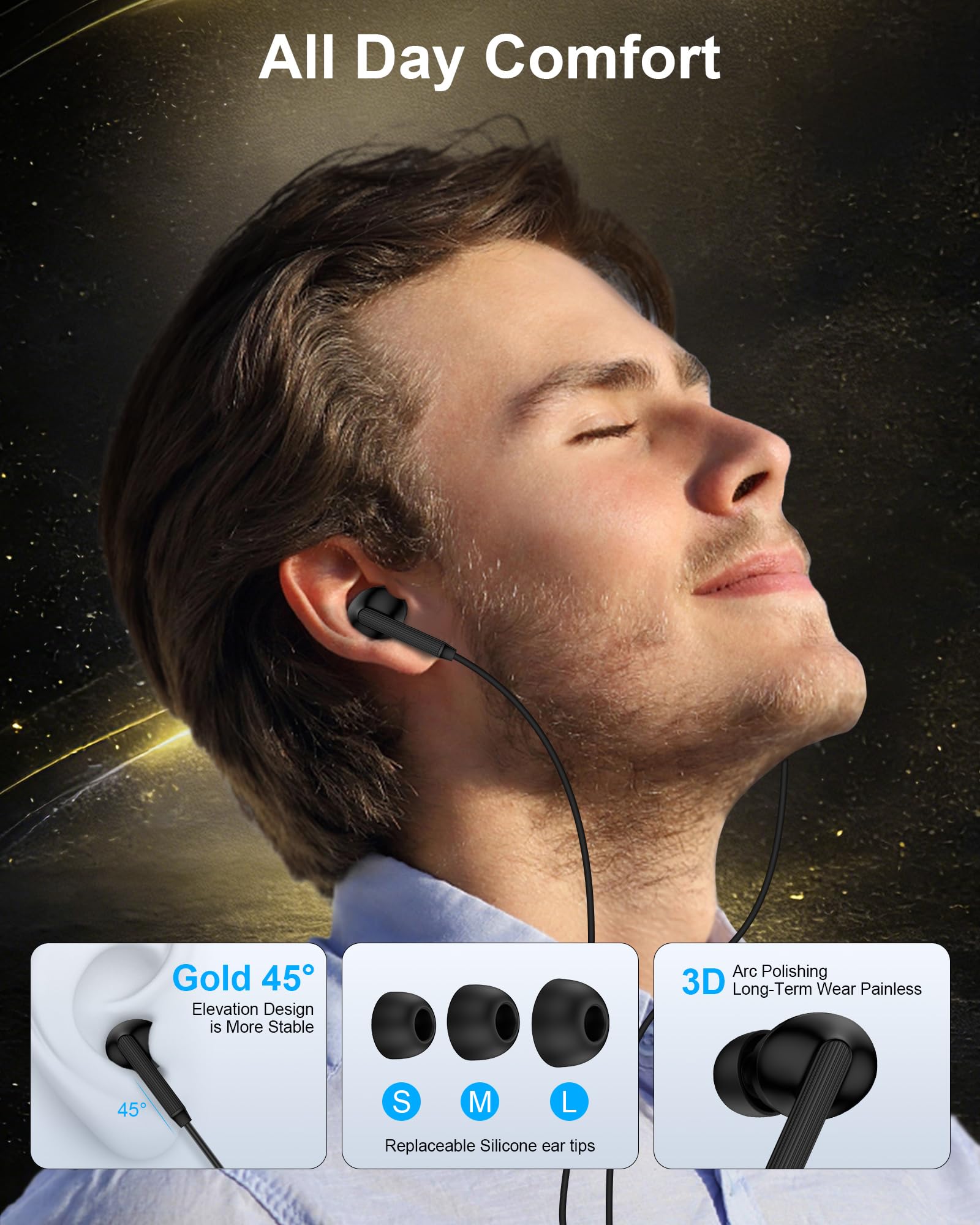 USB-C Wired Earbuds with Mic – Type C Earphones for iPhone 17/16/15, Samsung Galaxy S26/S25/S24 & Android