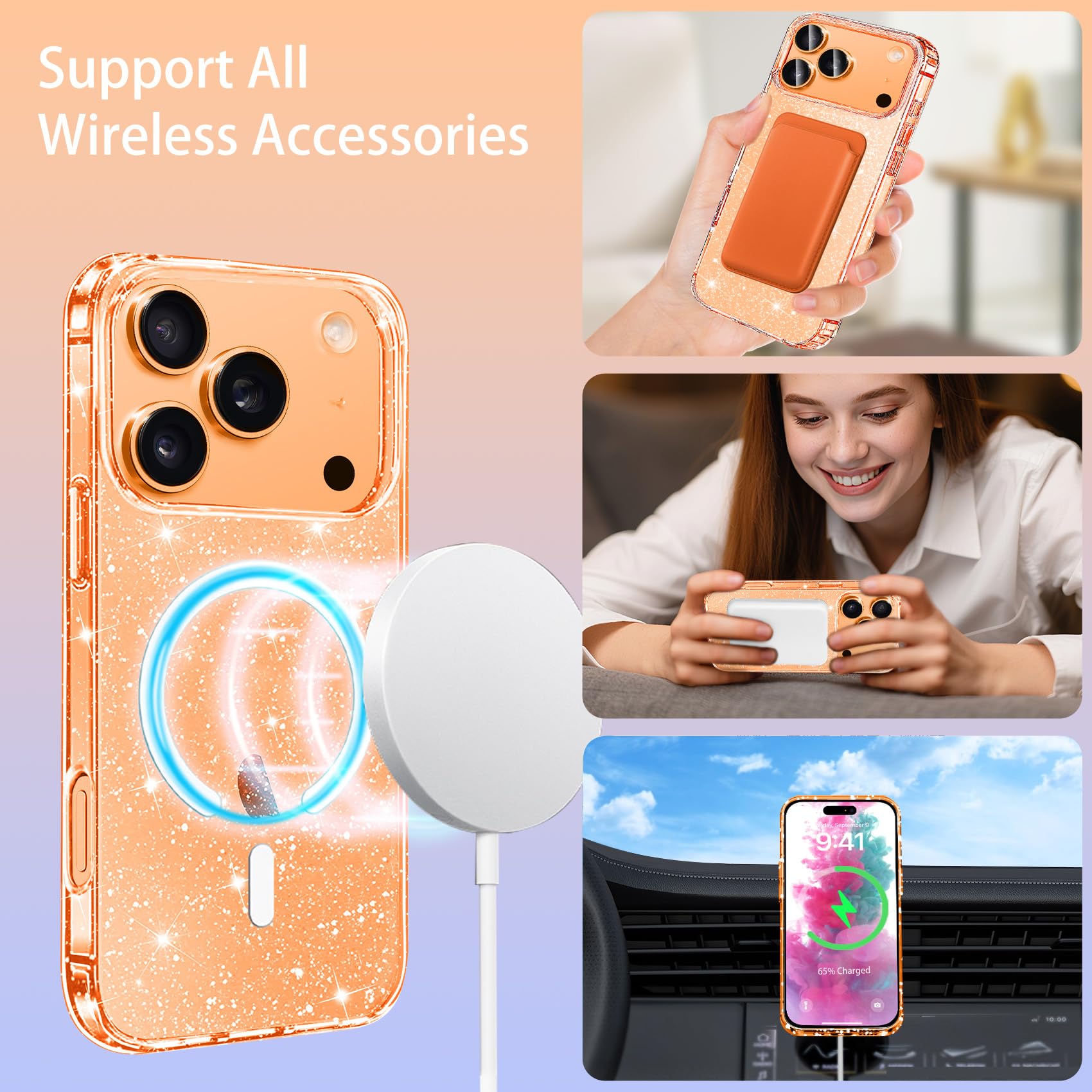 Glitter Magnetic Case for iPhone 17 Pro – Slim Shockproof Clear Back Cover, MagSafe & Wireless Charging Compatible, Anti-Scratch Protective Phone Case for Women