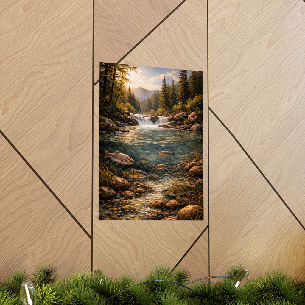 Scenic Trout Stream Matte Poster — Mountain River Landscape Wall Art
