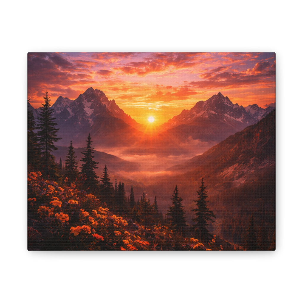 Sunset Mountain Canvas Wall Art — Majestic Alpine Sunrise Landscape
