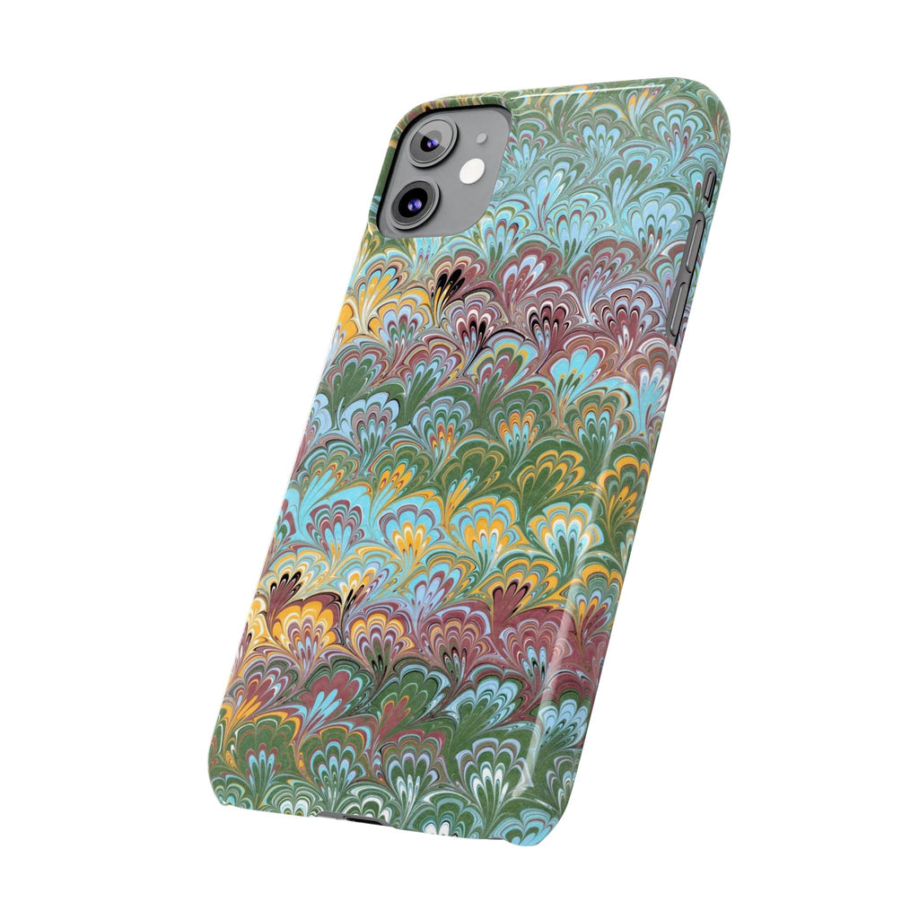 Phone Case with Design from Italy - Marbled "Peacock" Design, Green, Blue, Multi-Color Slim Phone Cases