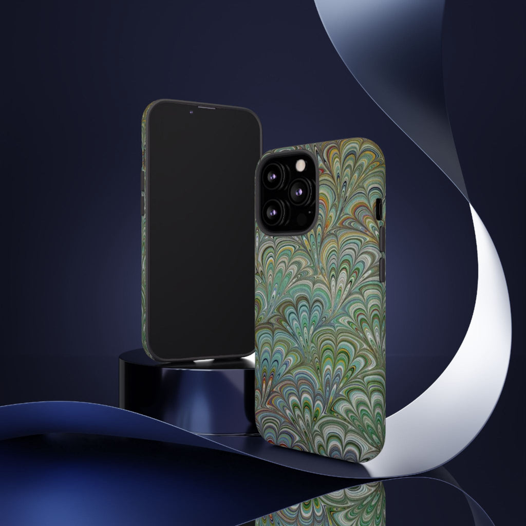 Green Marbled Peacock Durable Phone Case - Matte or Glossy
