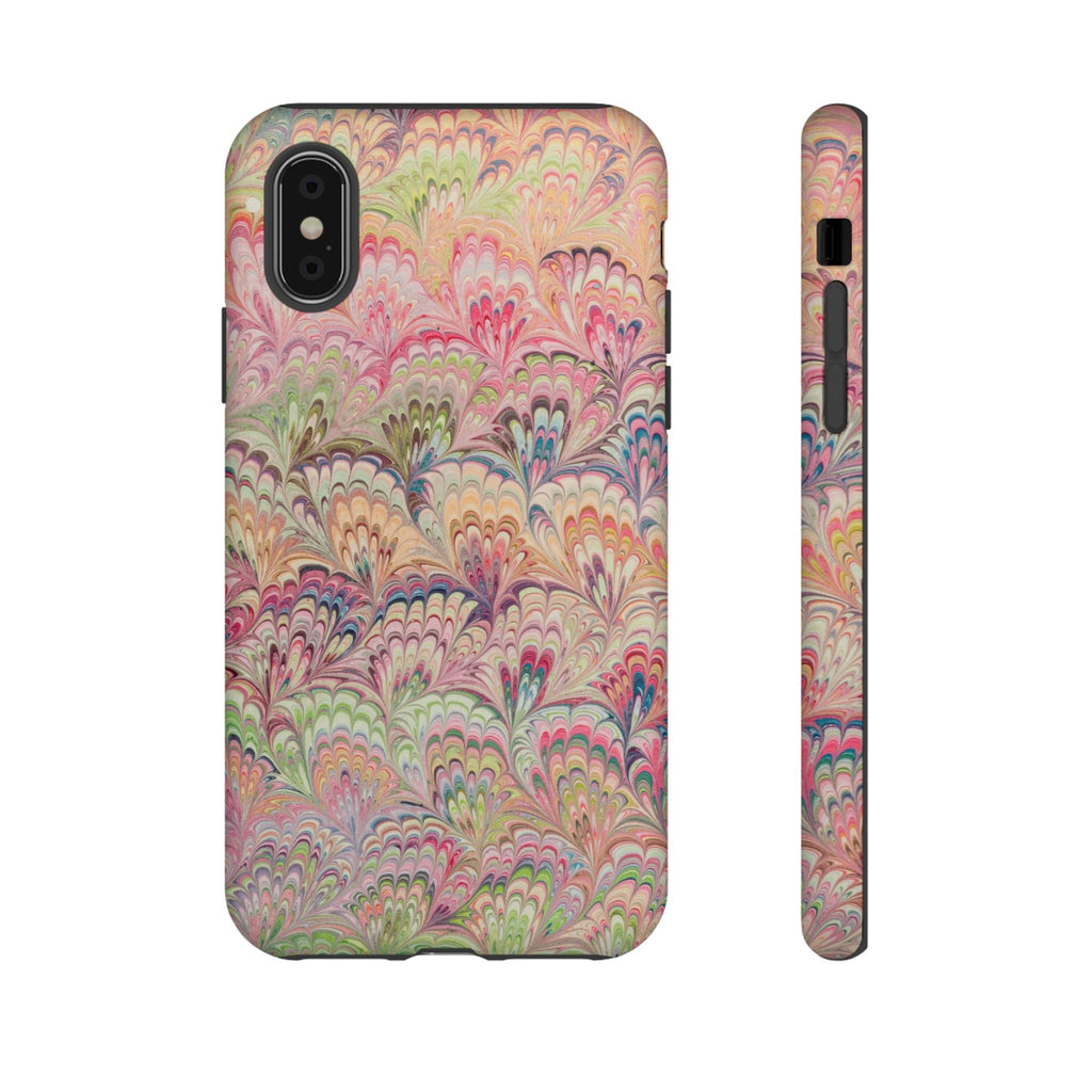 Pastel Pink + Green Feather Marbled Phone Case - Dual Layer Phone Cover